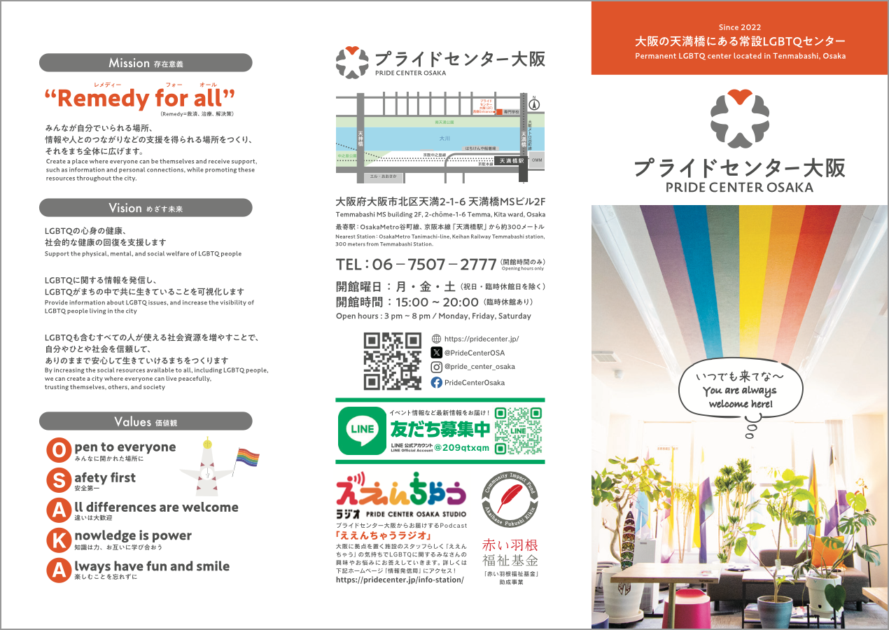 プライドセンター大阪3つ折リーフレット おもて面