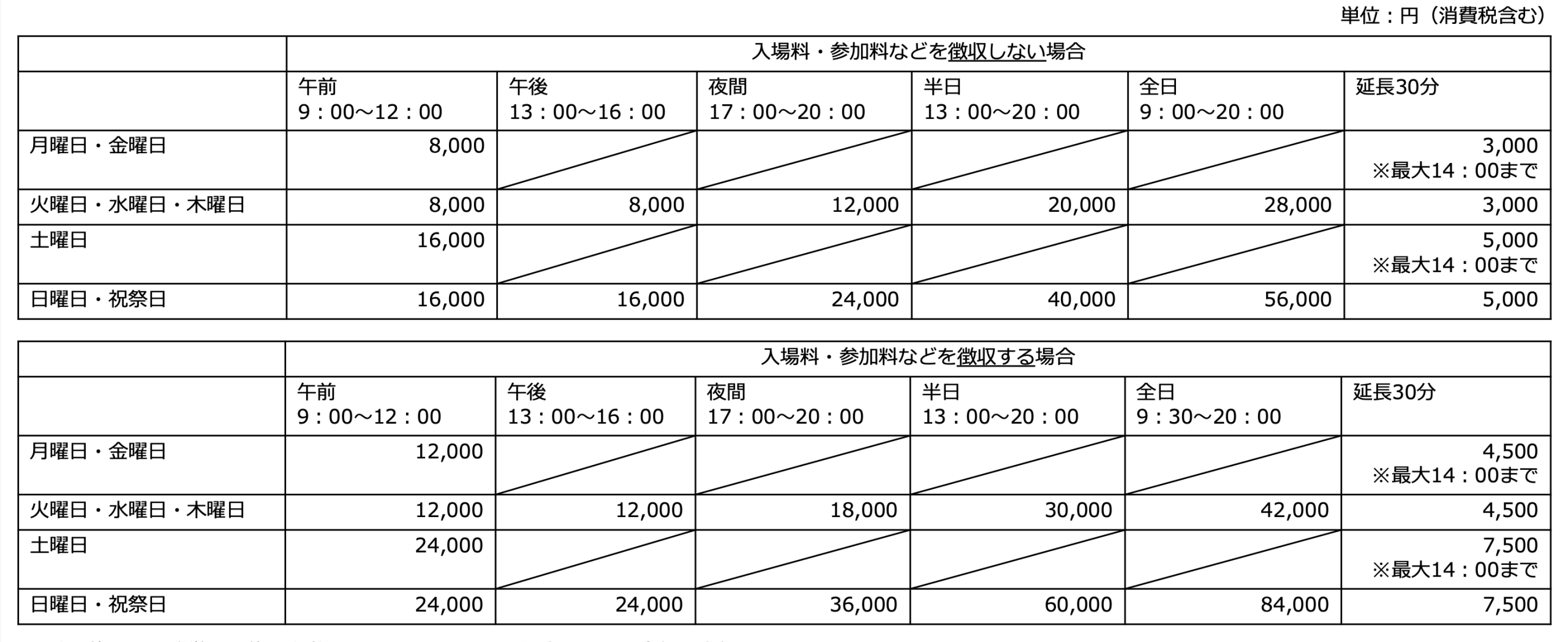 貸館利用価格表